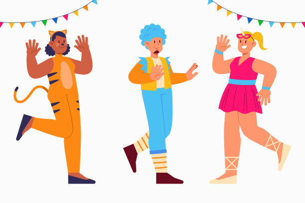 平面嘉年华服装设置矢量插图图片下载