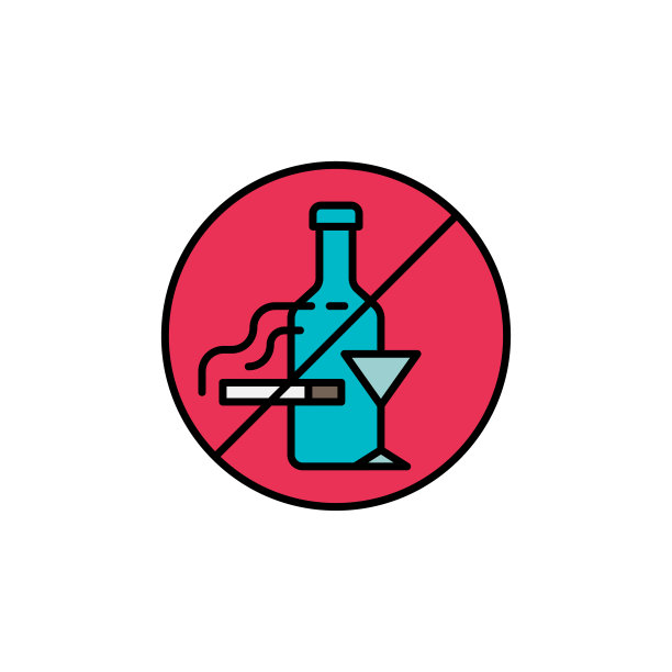 禁止吸烟和饮酒标志，线性图标，适用于手机概念和网页设计。禁止酒精和香烟矢量图标。医疗保健符号，插图。矢量图形图片下载