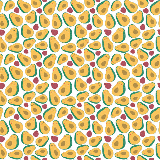 无缝模式与有趣的鳄梨。白色背景上健康绿色食品的儿童图案。卡通水果微笑。手绘插图图片下载