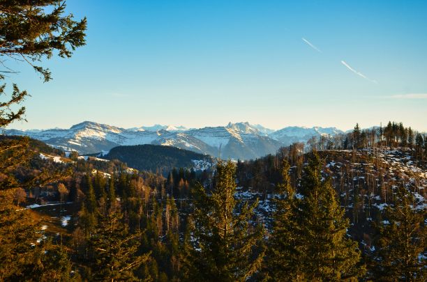 从施耐尔霍恩看雪景在toggenburg阿彭策勒阿尔卑斯山。美丽的风景图片图片下载