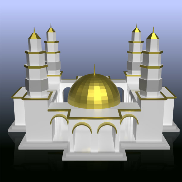 清真寺的三维矢量插图与一个等距视图。斋月横幅和海报概念。图片下载