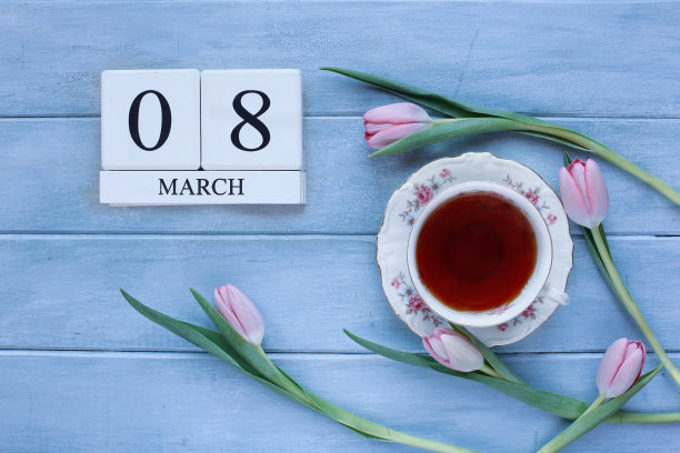 妇女节日历配茶素材图片