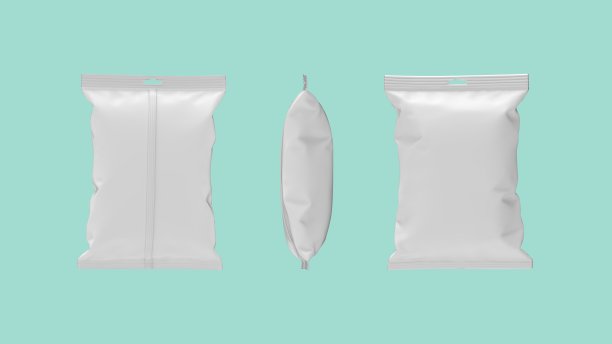 三维效果图的一种效果图概念模型保鲜膜挂袋包装袋隔离在空空间上。图片下载