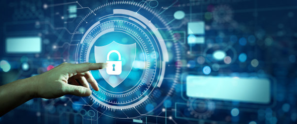 商人手持数据保护网络安全隐私全息图。图片下载