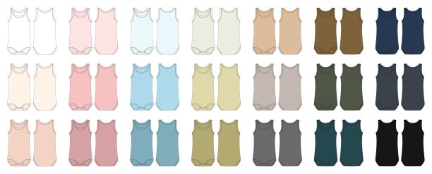 一套婴儿无袖身体。婴儿背心技术草图收集。图片下载