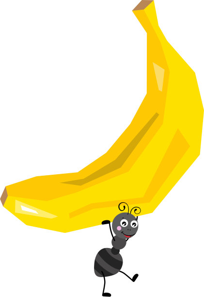 可爱的蚂蚁拿着一根有趣的香蕉图片下载