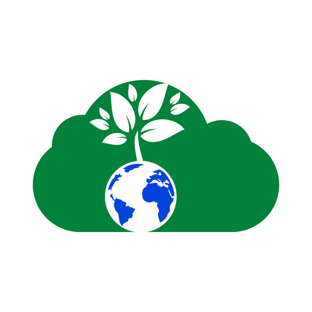 地球树与云矢量标志设计模板。行星和生态标志或图标。图片下载