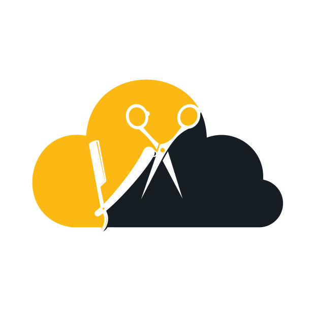 标志为理发店，发廊。理发师云标志图标设计。图片下载