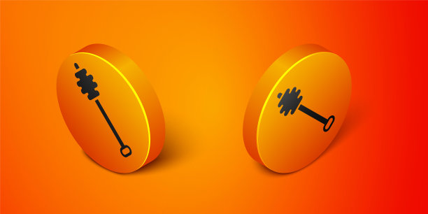 等距蜂蜜勺棒图标孤立在橙色背景。蜂蜜包。橙色圆按钮。向量图片下载