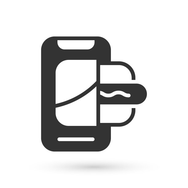 灰色食品订购移动图标孤立在白色背景上。手机订购。餐厅送餐理念。向量图片下载