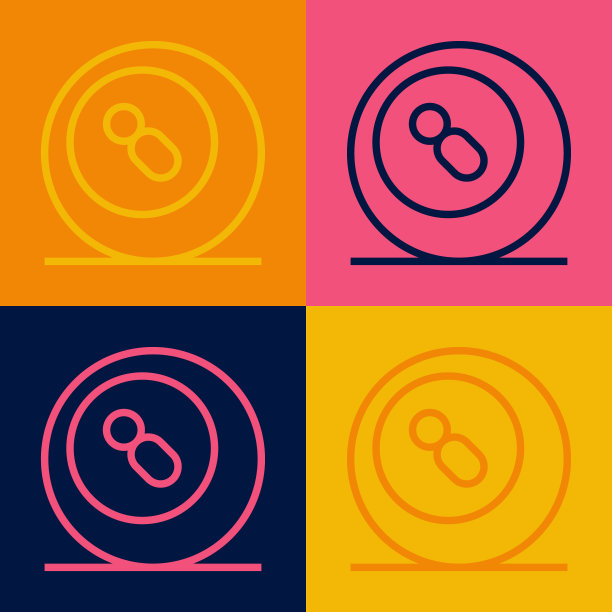 波普艺术线台球台球与数字8图标孤立的颜色背景。向量图片下载