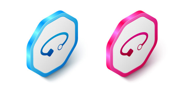 等距手镯首饰图标孤立在白色背景上。手镯的迹象。六角按钮。向量图片下载