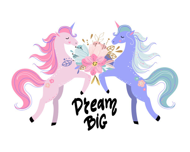 两个波西米亚风格的可爱独角兽。矢量插图孤立。斯堪的纳维亚设计的t恤，幼儿园艺术图片下载