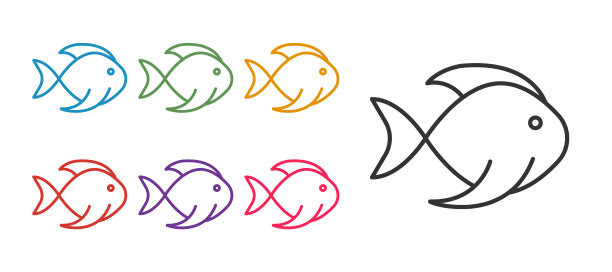 设置线鱼图标孤立在白色背景上。设置图标丰富多彩。向量图片下载