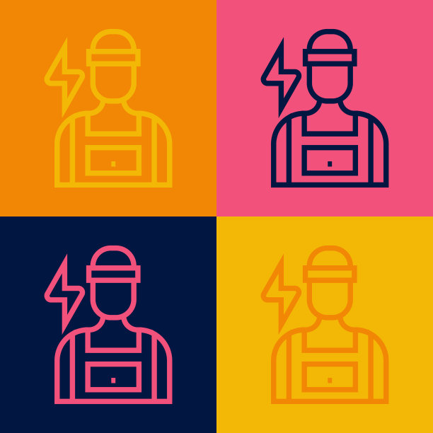 波普艺术线电工技术员工程师图标孤立的颜色背景。向量图片下载