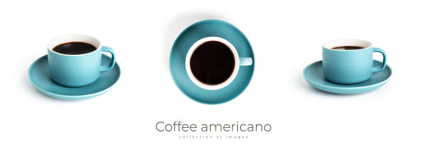 美式咖啡在杯子和茶托孤立在白色的背景图片下载