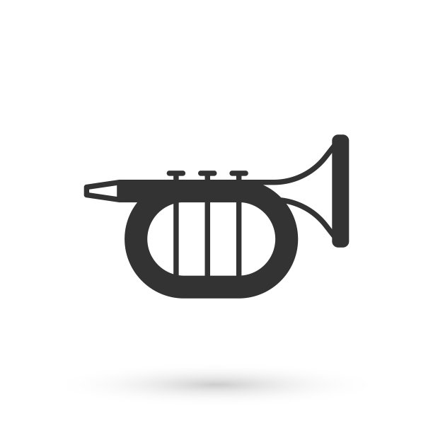 灰色小号图标孤立在白色背景上。乐器。向量图片下载