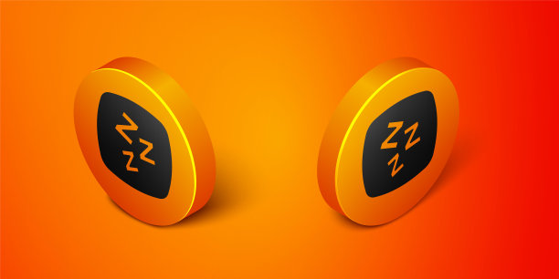 在橙色背景上孤立的等距休眠图标。瞌睡虫说话泡泡。橙色圆按钮。向量图片下载