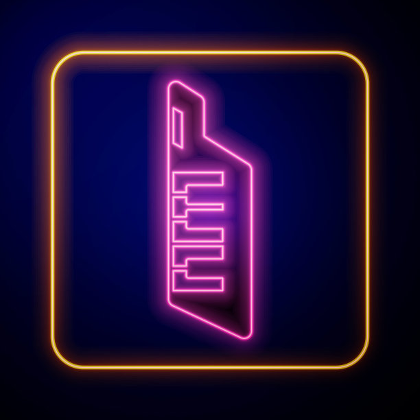 发光霓虹灯Keytar图标孤立在黑色背景。乐器。向量图片下载