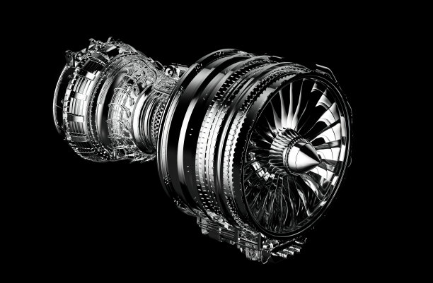 在纯背景上隔离的涡轮风扇引擎部分的3D渲染。图片下载