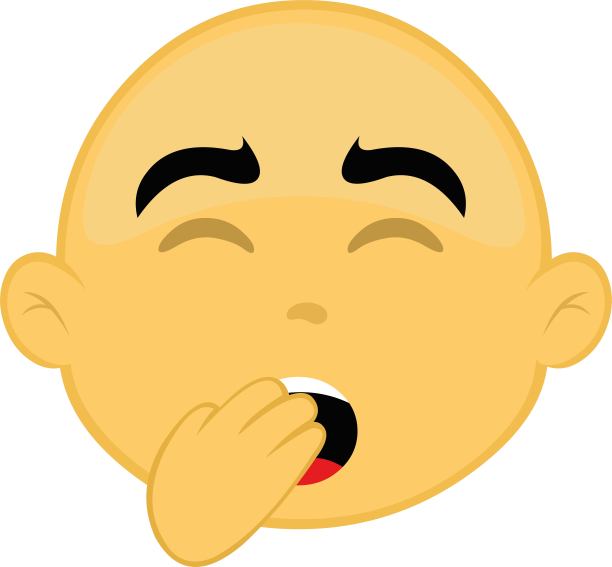 一个黄色和秃顶的卡通人物的脸的矢量插图，打哈欠与他的手在他的嘴图片下载