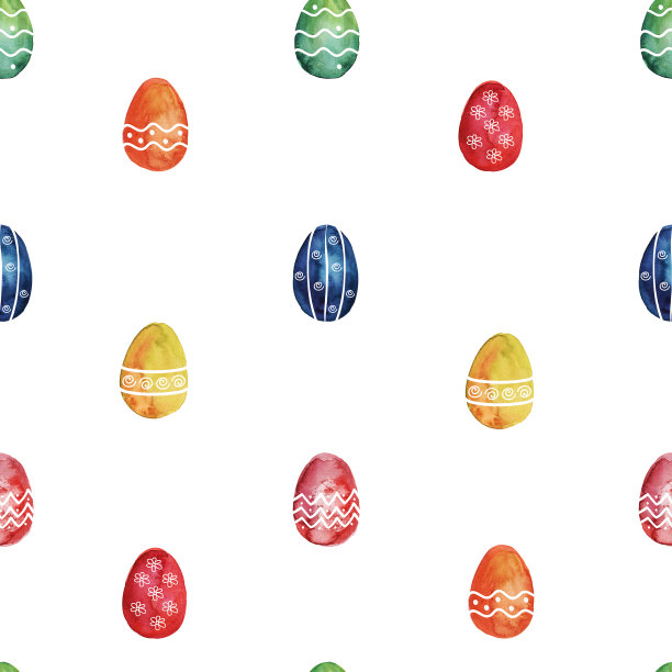 水彩无缝图案与彩色复活节彩蛋。图片下载
