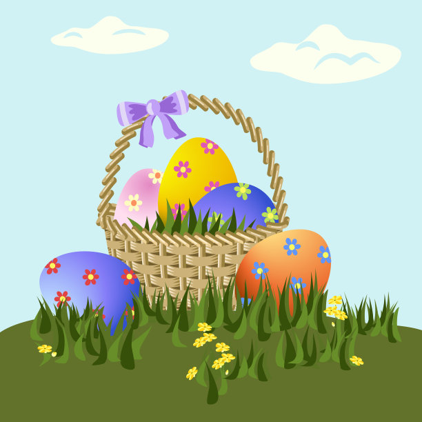 复活节彩蛋景观，彩色模板。图片下载
