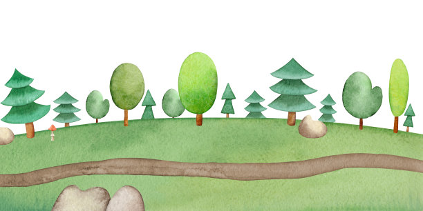 水平景观背景幼稚的水彩矢量插图。夏天自然风景图片下载