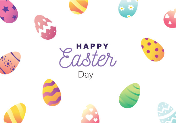 复活节彩蛋插图与各种装饰品装饰安排的副本空间背景图片下载