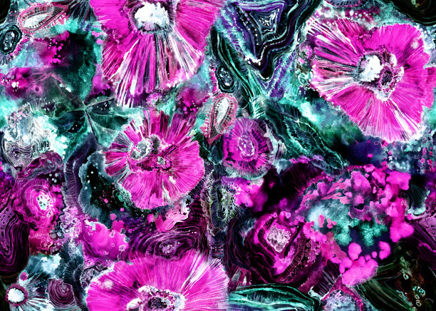 无缝有机抽象图案以水彩画与明亮的粉红色和绿色色彩图片下载