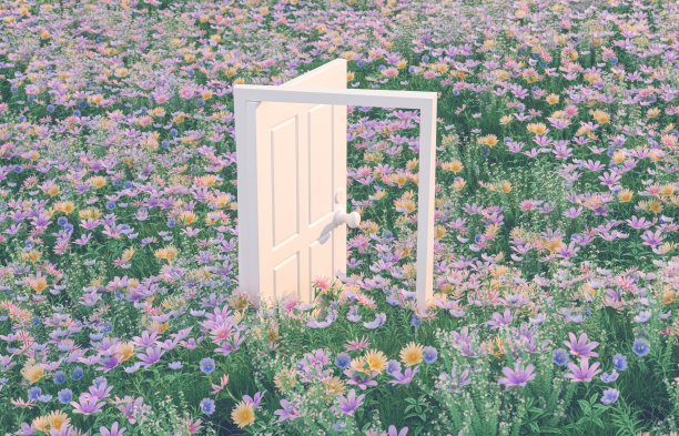 抽象的花田场景。3 d渲染。春天的背景。图片下载