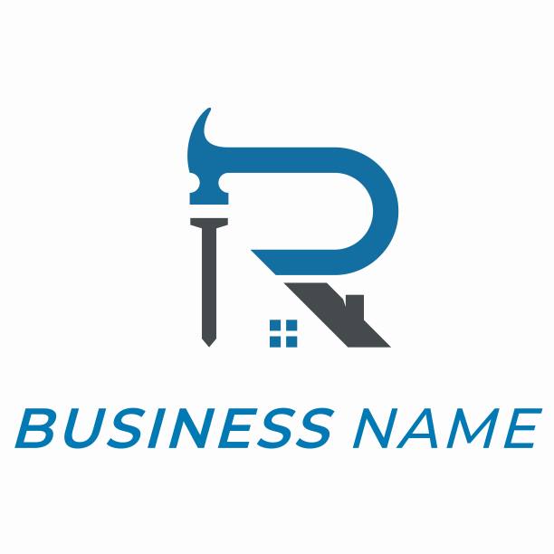 设计logo创意字母R和修复屋顶图片下载