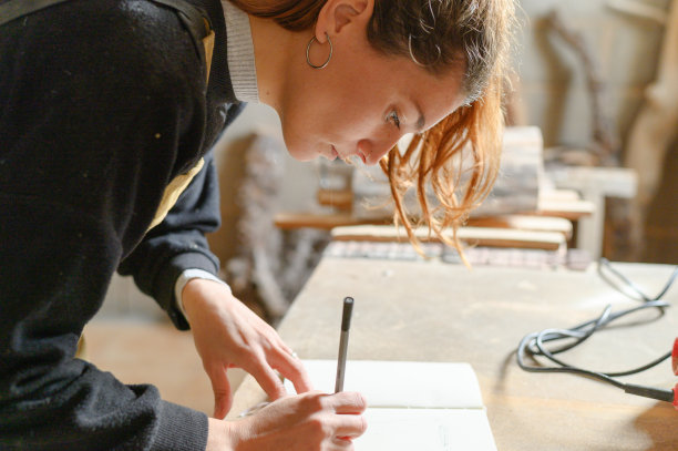 女木匠写笔记。女企业家计划这一天。图片下载