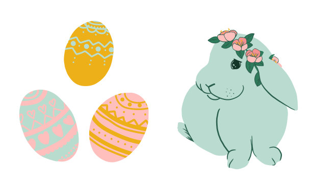 可爱的复活节兔子。头上戴花的节日兔子。春天向量插图贺卡，海报，不干胶，升华印刷t恤，杯子，盘子毛巾和更多图片下载