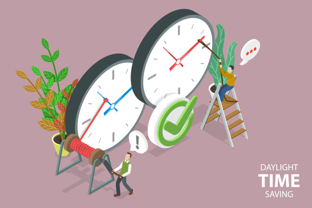 日光节约时间的三维等距平面矢量概念插图图片下载