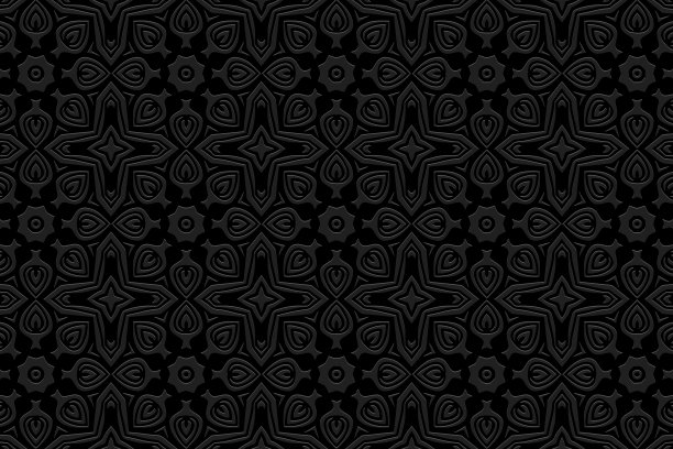 压纹创意黑色背景，复古封面设计，民族风格。几何单色3D图案。图片下载