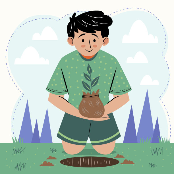 手绘平面设计树木种植插图矢量插图图片下载