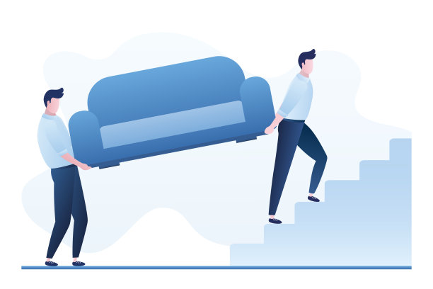 搬运工把沙发搬上楼。把沉重的家具搬进公寓。送货服务,搬迁。男人工人,加载器。将货物交付给买方。图片下载