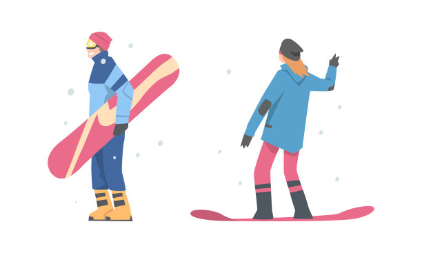 男人和女人滑雪板穿着冬季装备向量集图片下载