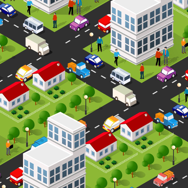 住宅顶部的等距3D城市景观视图图片下载