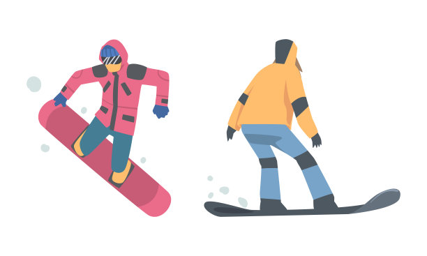 男人和女人滑雪板穿着冬季装备向量集图片下载