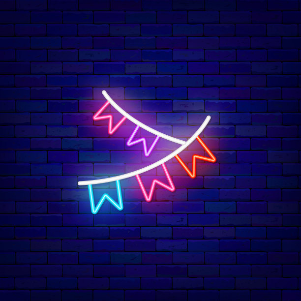 纸节日花环与旗帜霓虹灯图标。聚会装饰概念。外发光效果横幅。矢量图图片下载