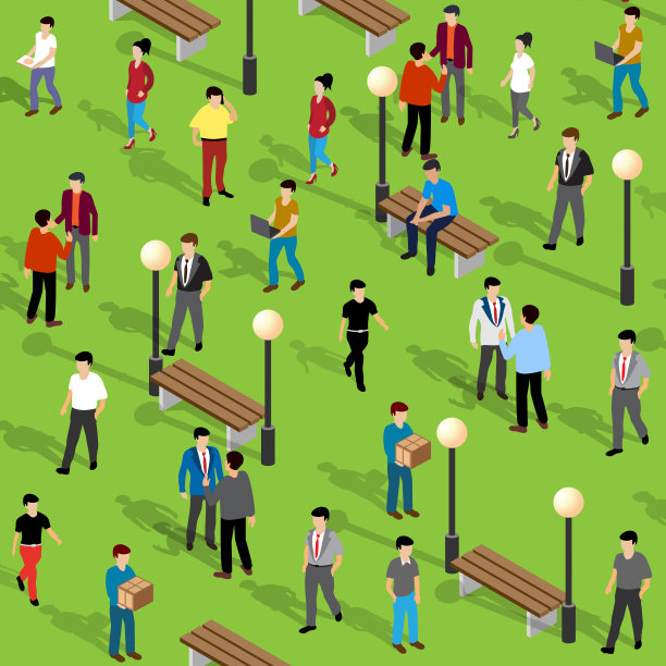 城市公园与人们散步度假的生活场景图片下载