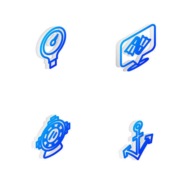 设置等距线鳍状肢，用于游泳，标尺规模，水域和锚图标。向量图片下载