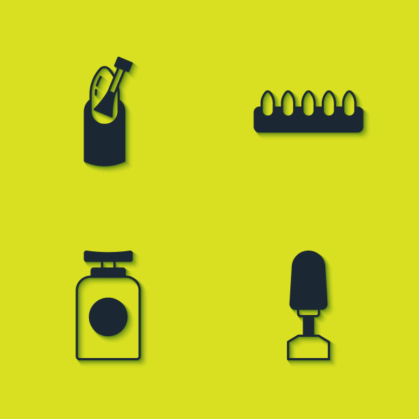 设置指甲修甲，铣刀，管护手霜和假指甲图标。向量图片下载