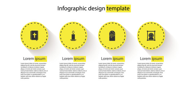 设置圣经书，燃烧的蜡烛，复活节蛋糕和基督教图标。业务信息模板。向量图片下载