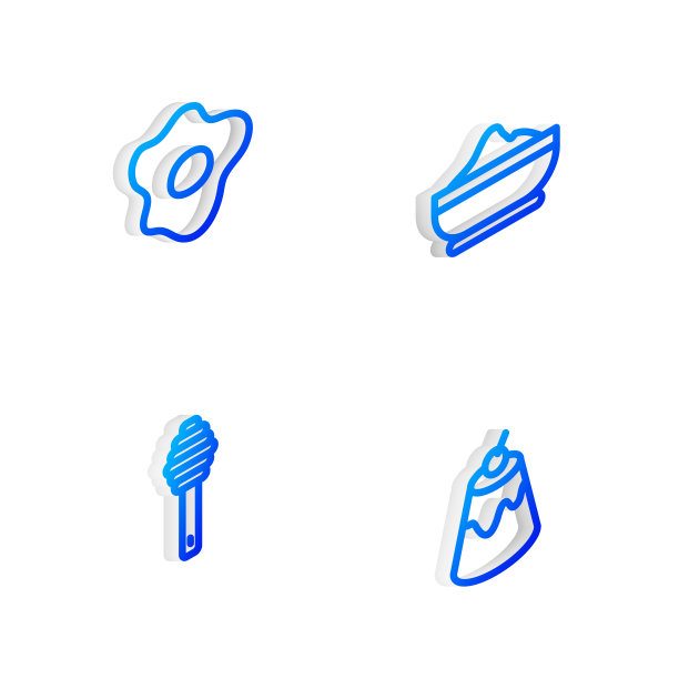 设置等距线面粉碗，炒鸡蛋，蜂蜜勺棒和布丁奶油冻图标。向量图片下载