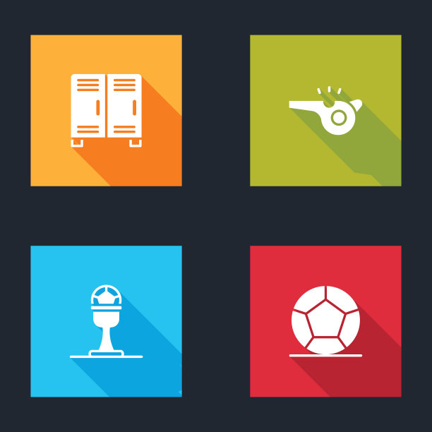 设置储物柜或更衣室，哨子，奖杯和足球和足球图标。向量图片下载