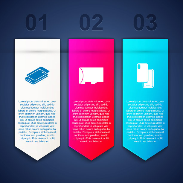 设置玻璃屏幕保护器，Micro - SD存储卡和智能手机。业务信息模板。向量图片下载