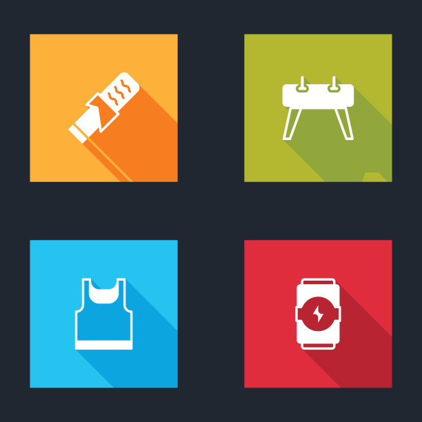 设置蛋白质运动吧，鞍马，无袖t恤和能量饮料图标。向量图片下载